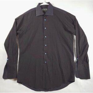 Steve Harvey Shirt Men XL Brown Long Sleeve Super Fine Cotton French Cuffs Plaid